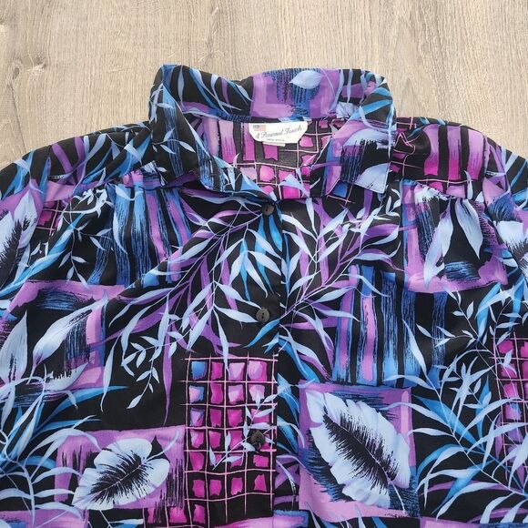 Vtg A Personal Touch Womens Short Sleeve Hawaiian Floral Button Up Shirt Sz 2XL - Picture 2 of 8